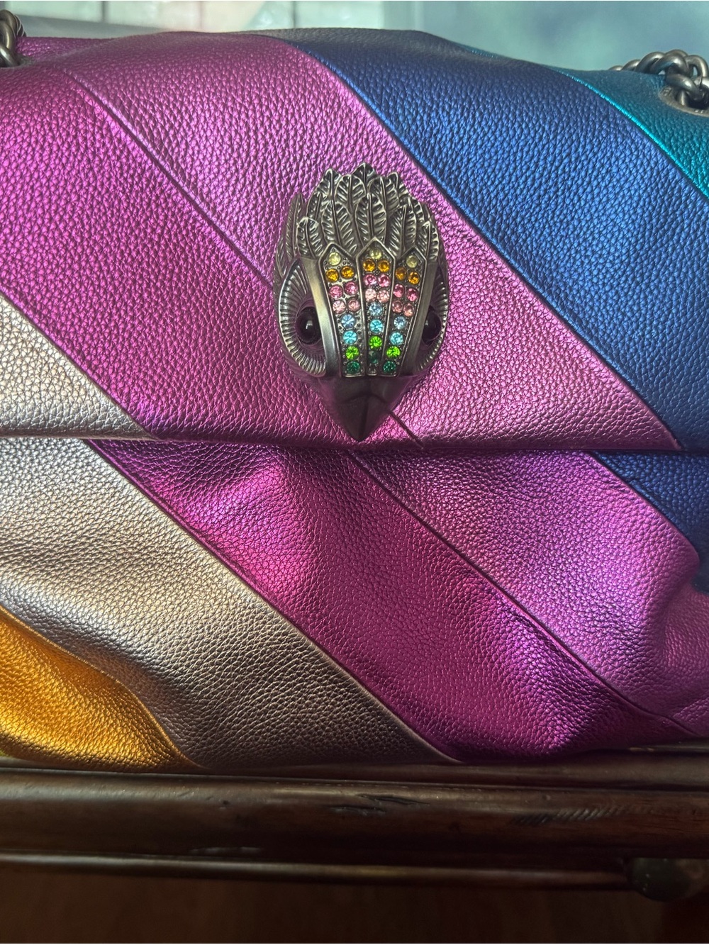 Kurt Geiger Metallic Chevron Shoulder Bag in Pink, Blue, Gold